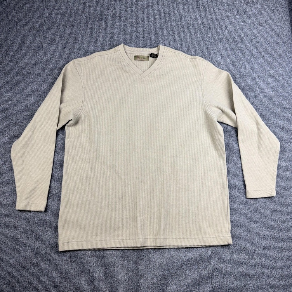 Axist Sweater Mens Large Beige V Neck Waffle Knit Pullover Long Sleeve Casual